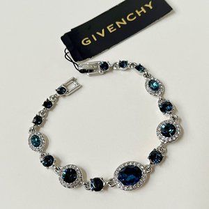 NWT! Givenchy Silver Tone Sapphire Blue & Clear Rhinestone Pave Bracelet